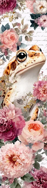 Free printable frog bookmark featuring closer view light frog with flowers